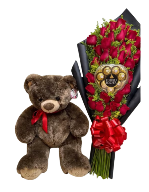 Bouquet de 36 rosas con chocolates y peluche 🌹🍫🧸