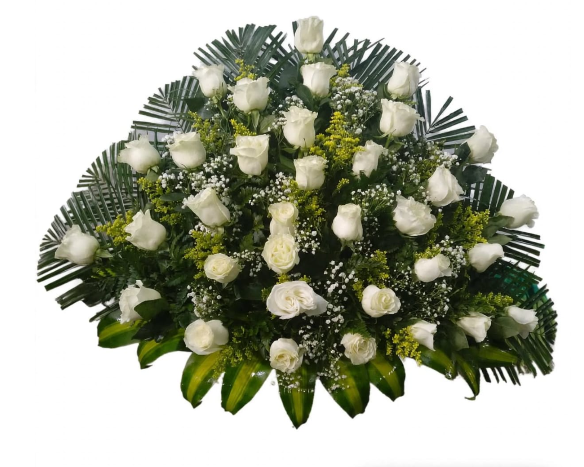 Abanico de rosas blancas y palma 🤍🌿