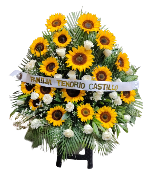Abanico Fúnebre en Rosas Blancas y Girasoles 🕊️🌻