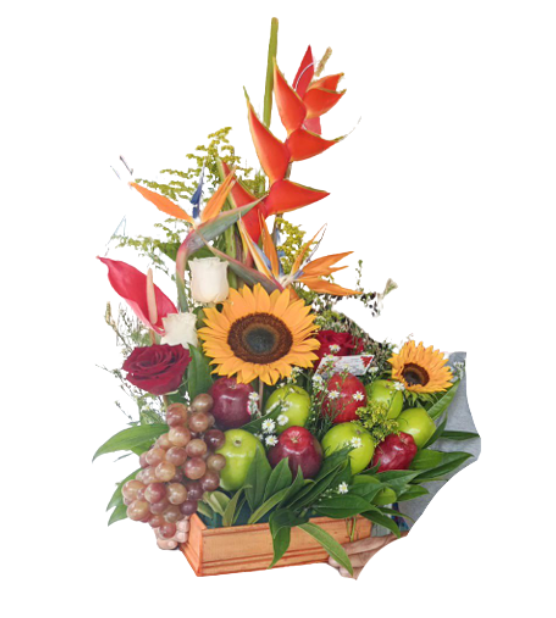 Frutero con Uvas Chilenas, Manzanas, Girasoles y Rosas 🍇🍎🌻